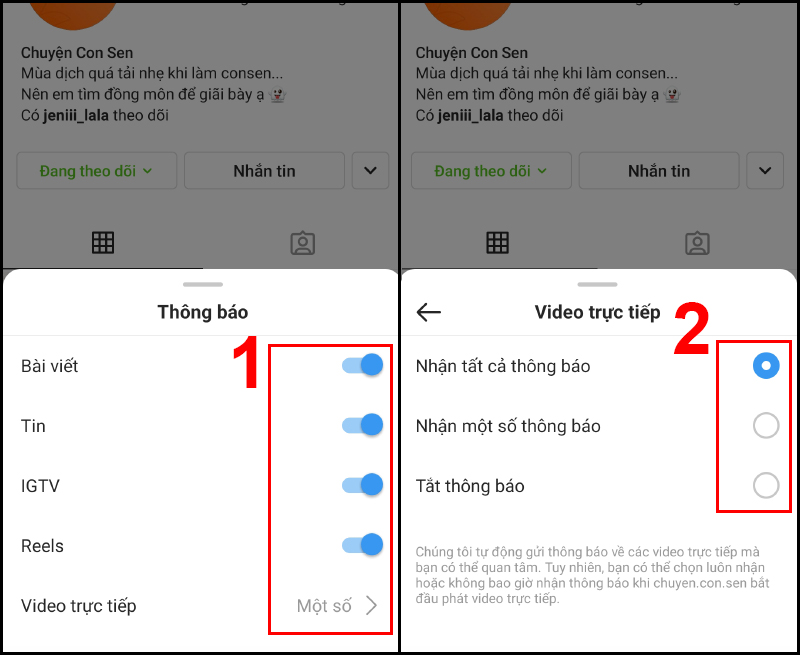 Bật c&aacute;c t&ugrave;y chọn th&ocirc;ng b&aacute;o bạn muốn xem trước